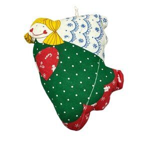 Vintage Handmade Fabric Angel Christmas Ornament candy canes red green 5.5" READ